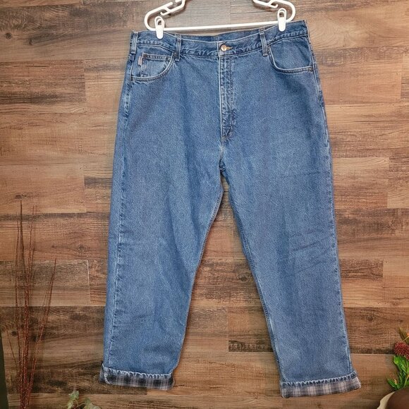 Vtg Carhartt Relaxed Fit Jeans Plaid Fully Lined Tag 42x32 Measures 40x32 - Picture 1 of 11